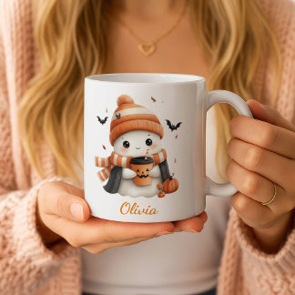 Caneca De Café Outono M de Fantasma e Abobrinha Personalizados e