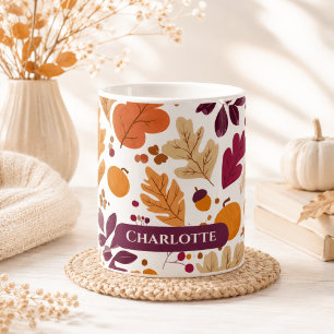 Caneca De Café Outono Personalizado – Folhas de Outono & Bolotas