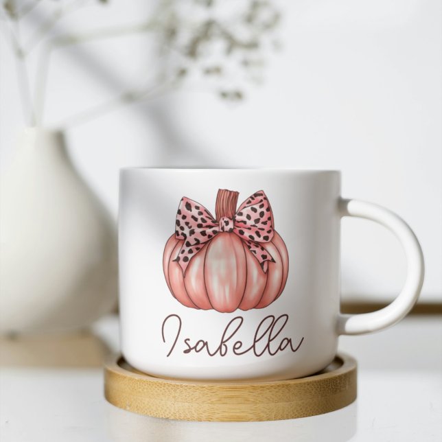 Caneca de Café Outono Rosa Abóbora Nome Personaliz (Criador carregado)