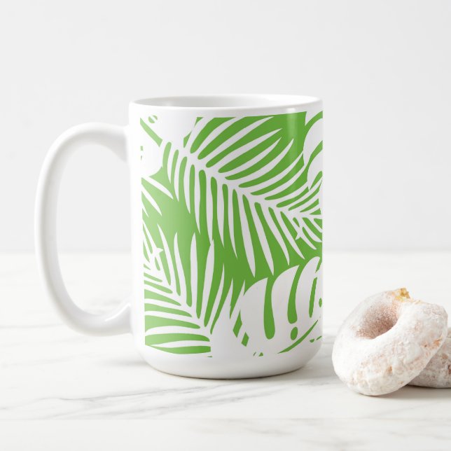 Caneca De Café outono tropical, padrões de folhas de verão (Com Donut)
