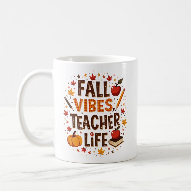 Caneca De Café Outono Vibes Vida de Professor – Personalizado Ret (Esquerda)
