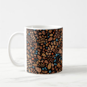 Caneca De Café outono vintage, padrão de inverno com plantas.