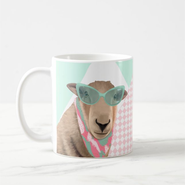 Caneca De Café Ovelha Bonita Com Óculos (Esquerda)