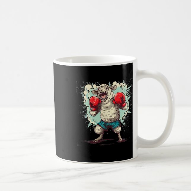 Caneca De Café Ovelha Boxeando Com Luvas de Boxe Kickboxing Engra (Direita)