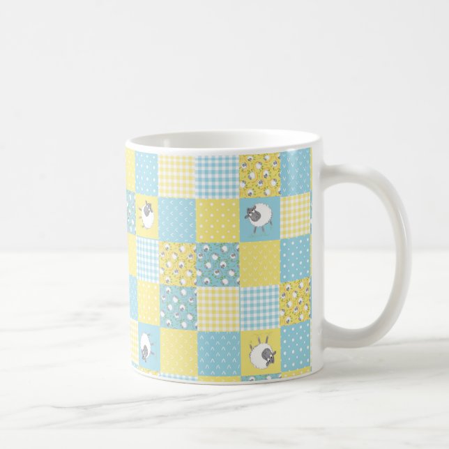 Caneca De Café Ovelha Divertida: Estilo do País Faux Patchwork Mu (Direita)