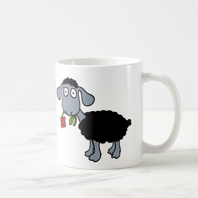 Caneca De Café Ovelha Preta Dois Cordeiros Fofos com Flores Verme (Direita)