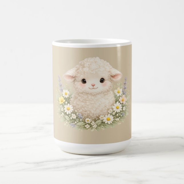 Caneca De Café Ovelhas Caprichosas e Flores Silvestres para um Ch (Centro)