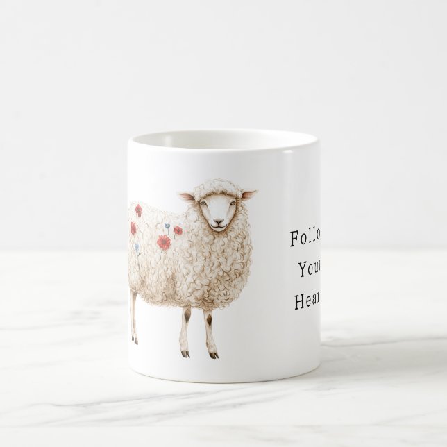 Caneca De Café Ovelhas Com Flores De Papoula Vermelha (Centro)