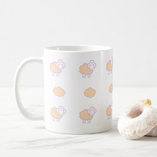 Caneca De Café Ovelhas Cor-de-rosa-na moda com padrão de nuvens