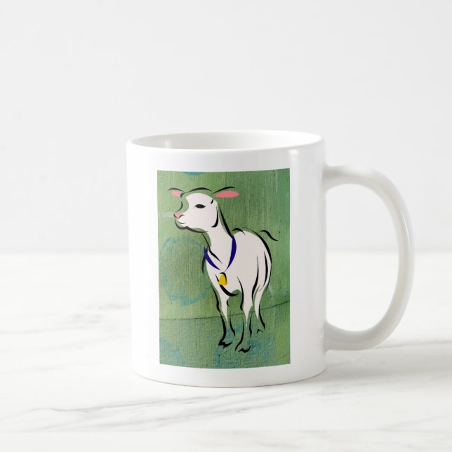 Caneca De Café Ovelhas em Fundo de Mídia Mista (Direita)