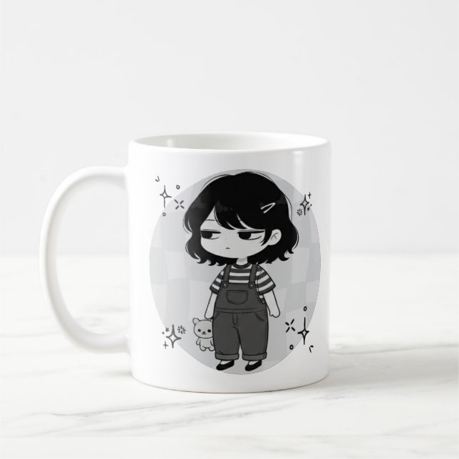 Caneca De Café Over It Round Aesthetic Chibi Girl Illustration (Esquerda)