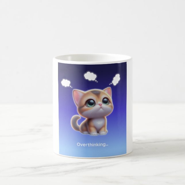 Caneca De Café Overthinking Cat Mug – Cute Kawaii Anxiety Cat (Centro)
