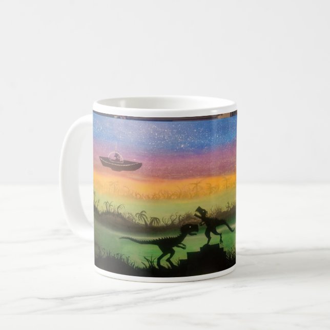Caneca De Café OVNI de frango na selva primordial (Frente Esquerda)
