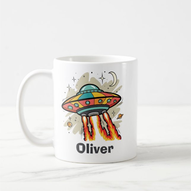 Caneca De Café OVNI Retro Disco Voador Espaçonave Alien (Esquerda)