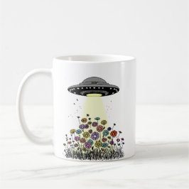 Caneca De Café OVNI Transportando Flores