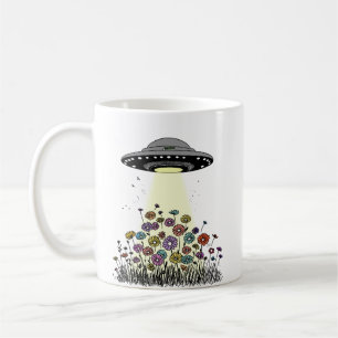Caneca De Café OVNI Transportando Flores