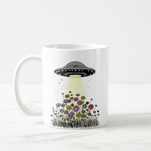 Caneca De Café OVNI Transportando Flores (Esquerda)
