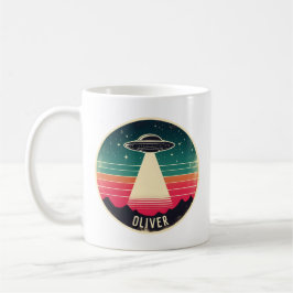 Caneca De Café ÓVNI Vintage ao Pôr do Sol Personalizado