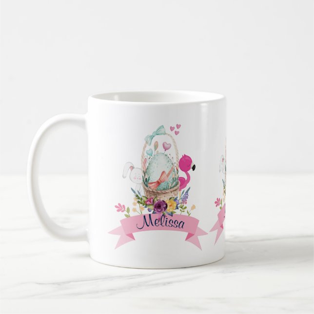 Caneca De Café Ovo Bonito, Flamingo Rosa E Coelhinho, /w Fita (Esquerda)