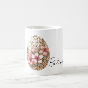 Caneca De Café Ovo de Páscoa com Flores Brancas e Rosas da Primav
