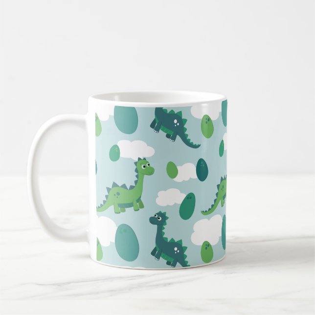 Caneca De Café Ovos de dinossauro brancos, padrão verde azul (Esquerda)