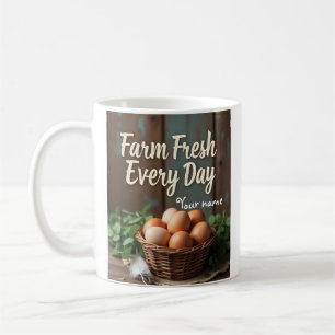 Caneca De Café Ovos de fazenda na cesta