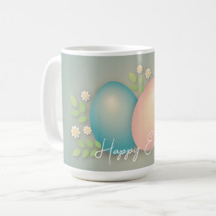 Caneca De Café Ovos de felz pascoa e flores de primavera, de cor 