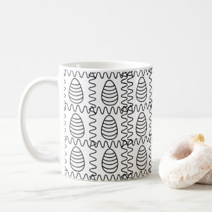 Caneca De Café Ovos de Páscoa Chevron Preto e Branco Feliz Páscoa