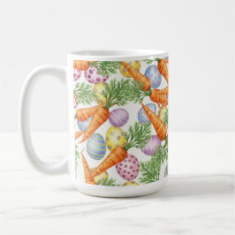 CANECA DE CAFÉ OVOS DE PÁSCOA COLORIDOS E CENOURAS LARANJAS