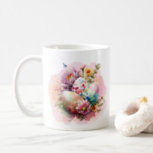 Caneca De Café Ovos de Páscoa Coloridos em Aquarela