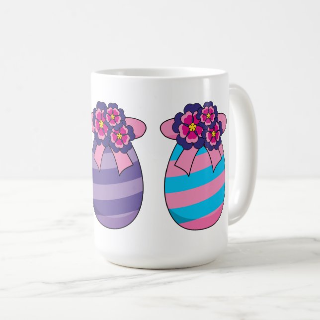 Caneca De Café Ovos de Páscoa com Flores e Fita (Frente Esquerda)