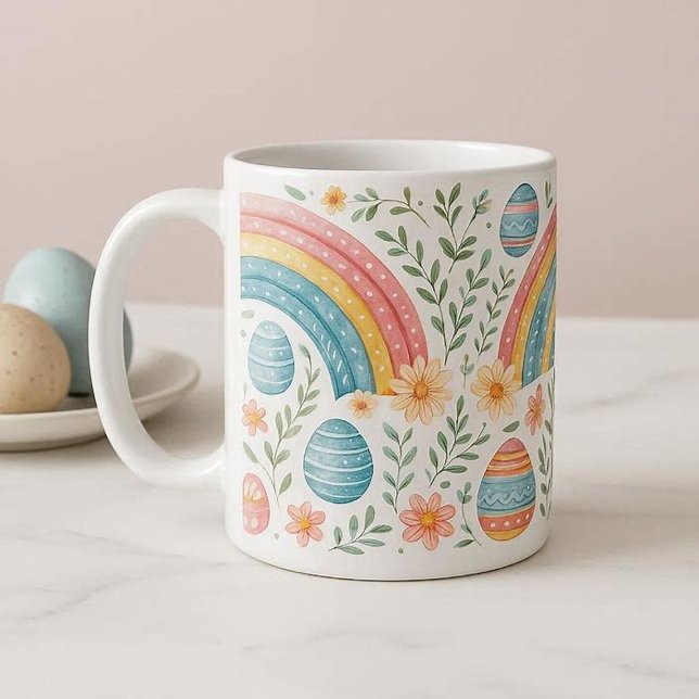 Caneca De Café Ovos de Páscoa Decorativos Tema Arco-íris Primaver (Decorative Easter Eggs Pastel Spring Rainbow Theme Coffee Mug)