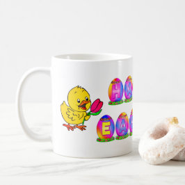 Caneca De Café Ovos Feliz Páscoa com Frango Amarelo & Tulipa