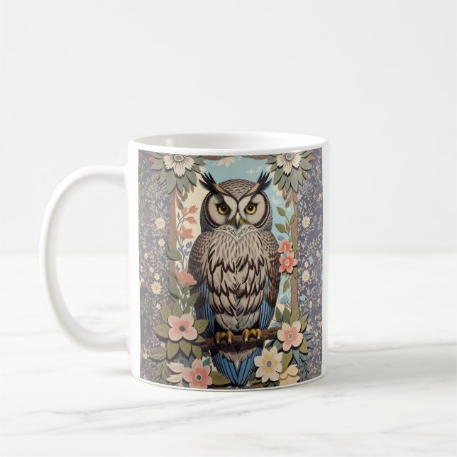 Caneca De Café Owl Pastel Floral William Morris Inspirado (Esquerda)
