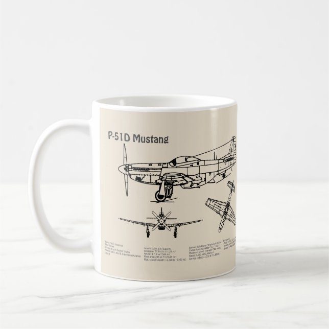 Caneca De Café P-51D Mustang - Avião Blueprint SD (Esquerda)