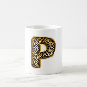 Caneca De Café P Letra de Impressão de Leopardo Preto Dourado