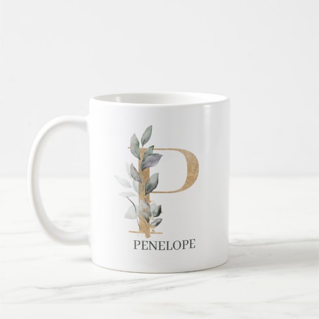 Caneca De Café P Monograma Floral Personalizado (Esquerda)