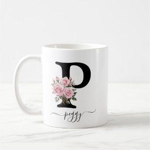 Caneca De Café P Monograma Monograma Floral Flor Rosa Rosas Rosa