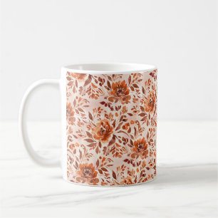 Caneca De Café Padrão Abstrato de Aquarela Floral em Cores de Out