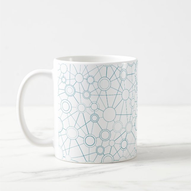 Caneca De Café Padrão abstrato em azul com linhas e pontos (Esquerda)