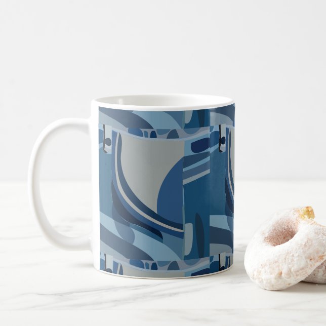 Caneca De Café Padrão Abstrato Geométrico Cinza Azul (Com Donut)