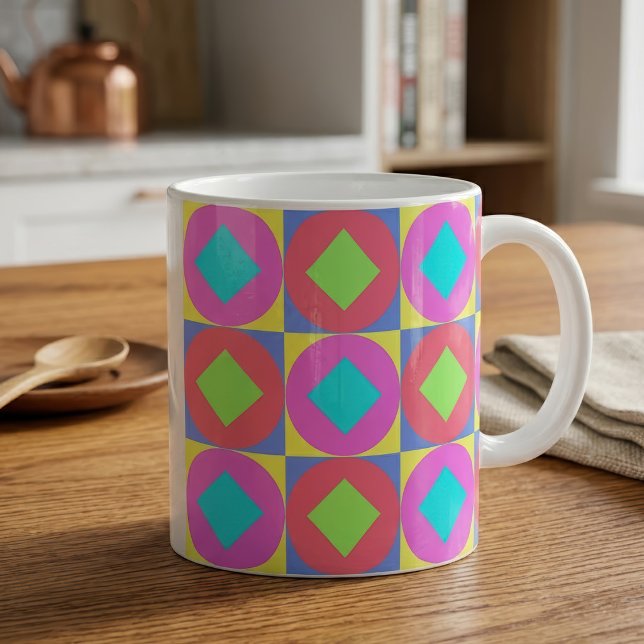 Caneca De Café Padrão Abstrato Geométrico Psicodélico Vibrante (Vibrant Geometric Abstract Psychedelic Pattern. Coffee Mug)