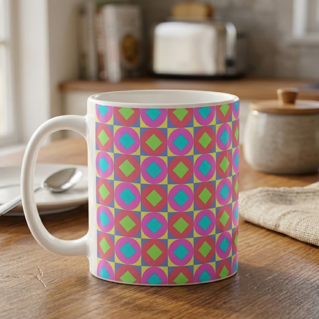Caneca De Café Padrão Abstrato Geométrico Psicodélico Vibrante (Vibrant Geometric Abstract Psychedelic Pattern. Coffee Mug)