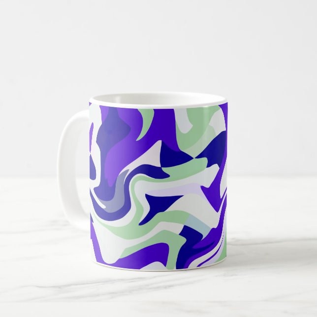 Caneca De Café Padrão Abstrato Giratório em Tons Frios (Frente Esquerda)