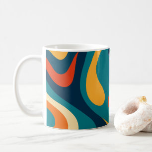 Caneca De Café Padrão Abstrato Ondulado Retro Moderno