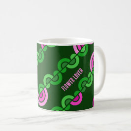 Caneca De Café padrão abstrato púrpura de flores verdes