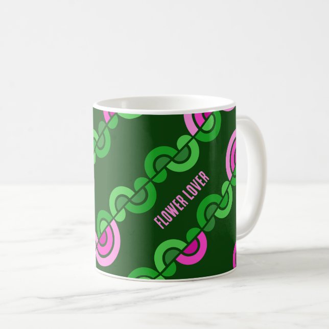 Caneca De Café padrão abstrato púrpura de flores verdes (Frente Esquerda)