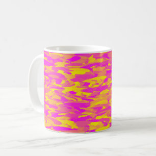 Caneca De Café Padrão Abstrato Rosa Amarelo Laranja