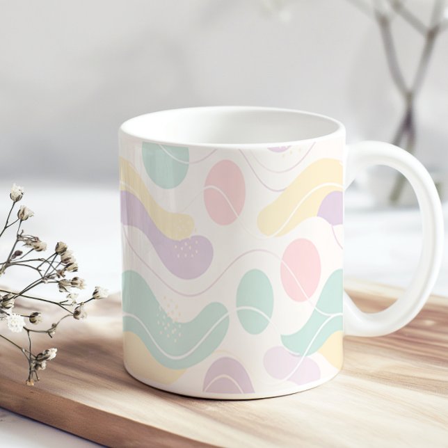 Caneca De Café Padrão Abstrato Seamless Pastel Ondas e Círculos (Criador carregado)