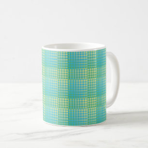 Caneca De Café Padrão Abstrato Xadrez Verde Azul